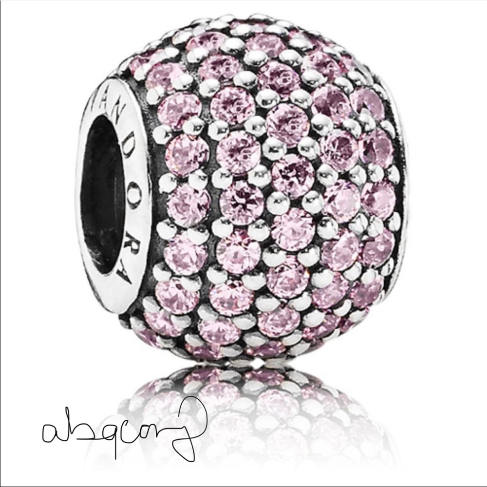 EUC Pandora 791051PCZ Sterling Silver Pave Lights Charm W/ Salmon Zirconia
